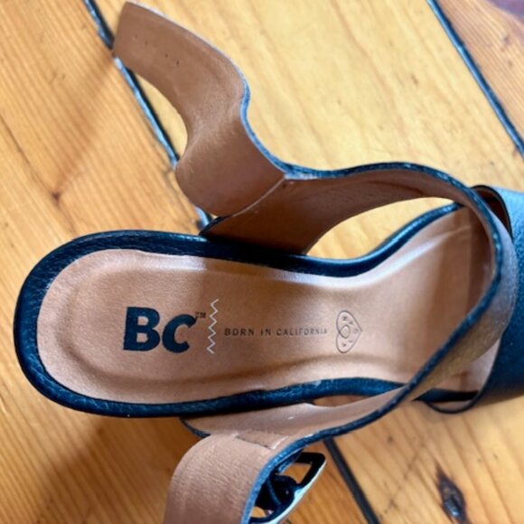 BC Heeled Black Leather Ankle Strap Sandals, Size 7 - Picture 8 of 9